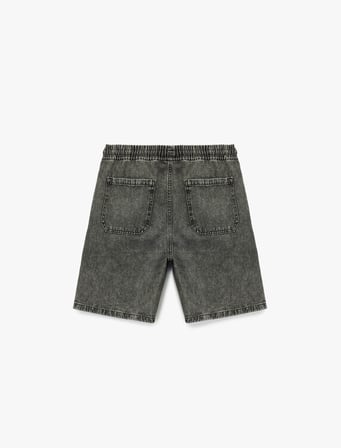 Beli Bağcıklı Pamuklu Cep Detaylı Baggy Jean Şort