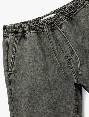 Beli Bağcıklı Pamuklu Cep Detaylı Baggy Jean Şort
