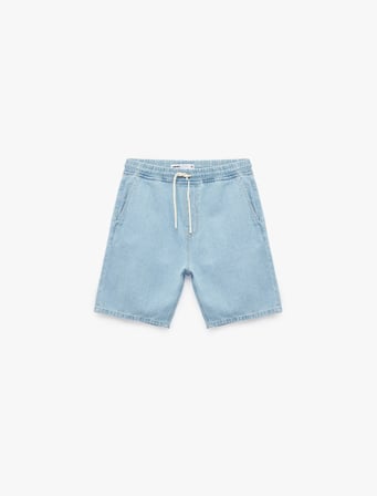 Beli Bağcıklı Cep Detaylı Pamuklu Bermuda Baggy Jean Şort