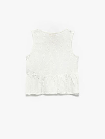 Düğme Detaylı Kolsuz Brodeli Bluz