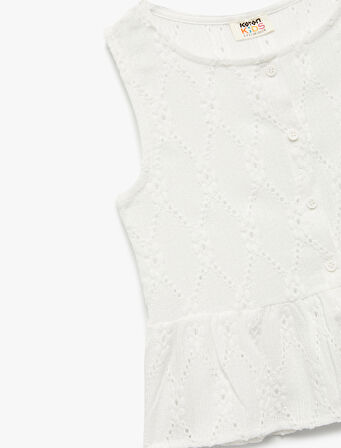 Düğme Detaylı Kolsuz Brodeli Bluz