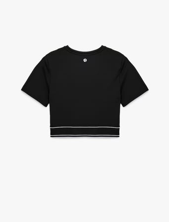 Slim Fit Kısa Kollu Bisiklet Yaka Lastik Detaylı Crop Spor Tişört