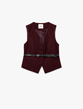 Kruvaze Kemer Detaylı Blazer Yelek