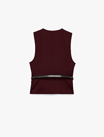 Kruvaze Kemer Detaylı Blazer Yelek