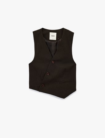 Kruvaze Düğmeli Asimetrik Kesim Blazer Yelek