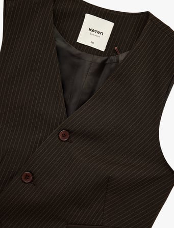 Kruvaze Düğmeli Asimetrik Kesim Blazer Yelek