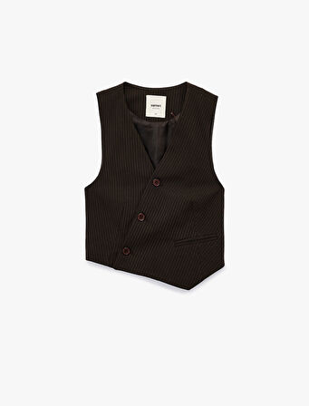 Kruvaze Düğmeli Asimetrik Kesim Blazer Yelek