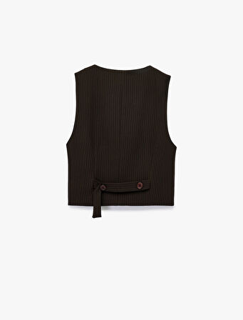 Kruvaze Düğmeli Asimetrik Kesim Blazer Yelek