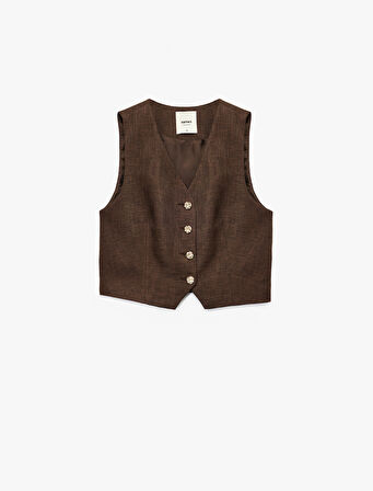 Gold Düğme Detaylı Kolsuz Blazer Yelek