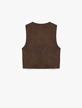 Gold Düğme Detaylı Kolsuz Blazer Yelek