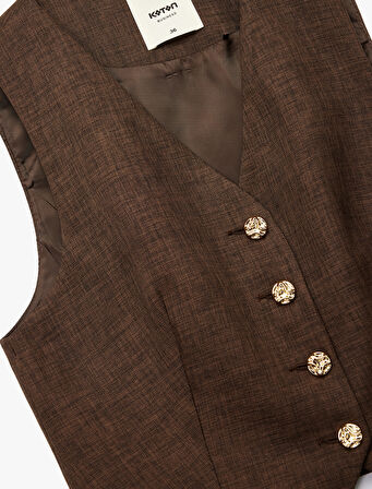 Gold Düğme Detaylı Kolsuz Blazer Yelek