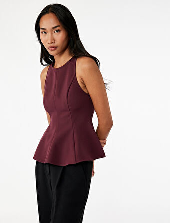 Slim Fit Kolsuz Bisiklet Yaka Peplum Bluz