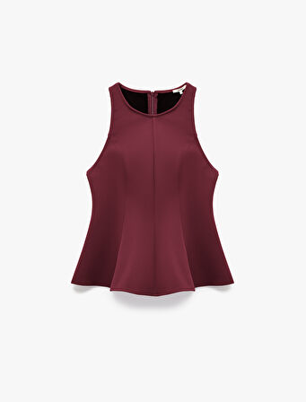 Slim Fit Kolsuz Bisiklet Yaka Peplum Bluz