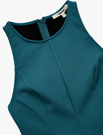 Slim Fit Kolsuz Bisiklet Yaka Peplum Bluz