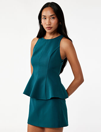 Slim Fit Kolsuz Bisiklet Yaka Peplum Bluz