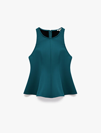 Slim Fit Kolsuz Bisiklet Yaka Peplum Bluz