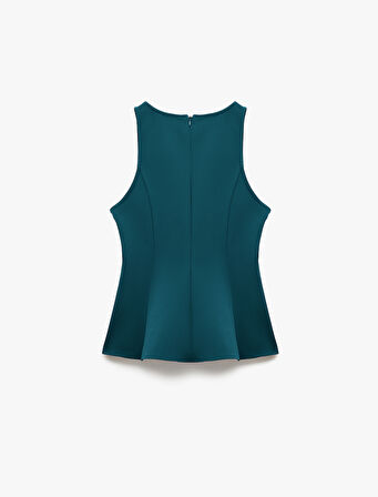 Slim Fit Kolsuz Bisiklet Yaka Peplum Bluz