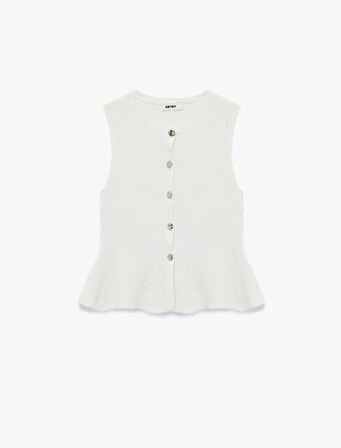 Düğmeli Bisiklet Yaka Peplum Kesim Triko Yelek