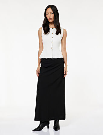 Düğmeli Bisiklet Yaka Peplum Kesim Triko Yelek