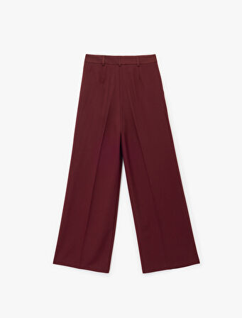 Pile Detaylı Cepli Yüksek Bel Geniş Paça Palazzo Pantolon