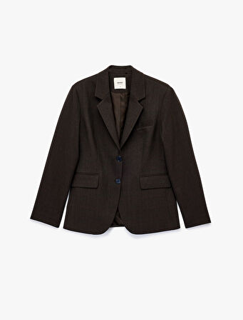 Cepli Düğmeli Uzun Kollu Kruvaze Ekose Blazer Ceket