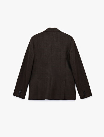 Cepli Düğmeli Uzun Kollu Kruvaze Ekose Blazer Ceket