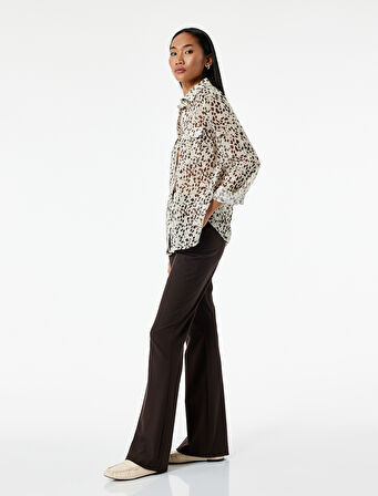 Cepli Uzun Kollu Leopar Desenli Şifon Gömlek