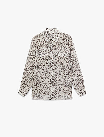 Cepli Uzun Kollu Leopar Desenli Şifon Gömlek