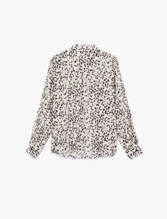 Cepli Uzun Kollu Leopar Desenli Şifon Gömlek