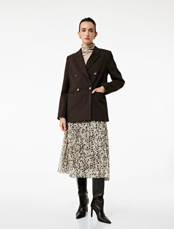 Standart Bel Leopar Desenli Pileli Midi Şifon Etek