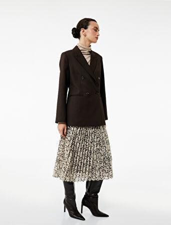 Standart Bel Leopar Desenli Pileli Midi Şifon Etek