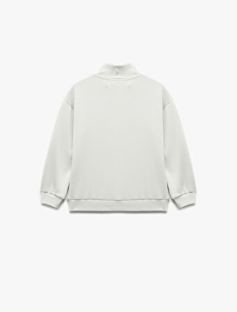 Yarım Fermuarlı Kanguru Cepli Uzun Kollu Dik Yaka Oversize Sweatshirt