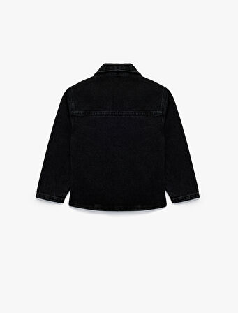 Pamuklu Düğmeli Uzun Kollu Cep Detaylı Denim Ceket