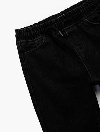 Pamuklu Beli Bağcıklı Rahat Kalıp Cep Detaylı Jogger Jean Pantolon