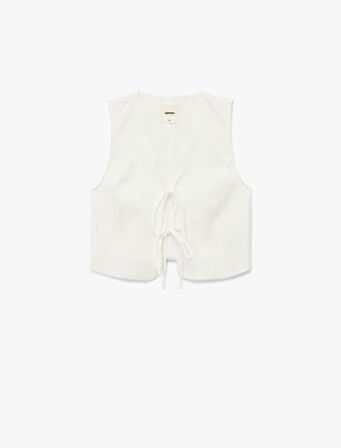 Viskon Kumaş Fiyonklu Önden Bağlama Detaylı Yelek