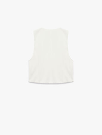 Viskon Kumaş Fiyonklu Önden Bağlama Detaylı Yelek