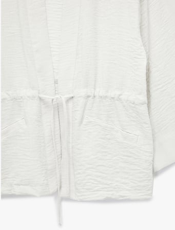Uzun Kollu Cepli Beli Bağcık Detaylı Kruvaze Kimono