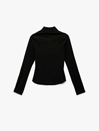 Uzun Kollu Dik Yaka Yarım Fermuarlı Spor Tişört