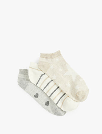 Yıldız Detaylı Kalpli 3'lü Patik Çorap Seti