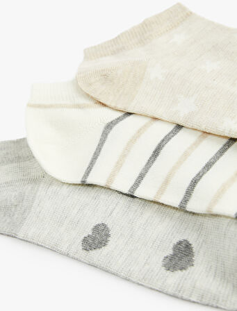 Yıldız Detaylı Kalpli 3'lü Patik Çorap Seti