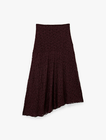 Asimetrik Kesim Yüksek Bel Midi Dantel Etek