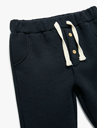 Şardonlu Duble Paça Düğmeli Bağcıklı Eşofman Altı