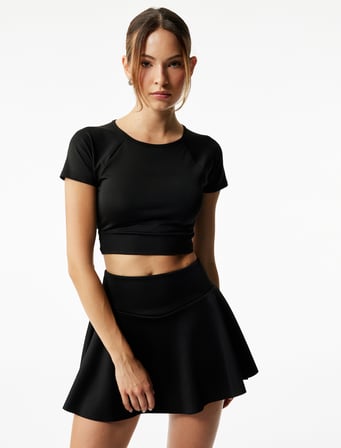Slim Fit Kısa Kollu Bağlama Detaylı Crop Spor Tişört