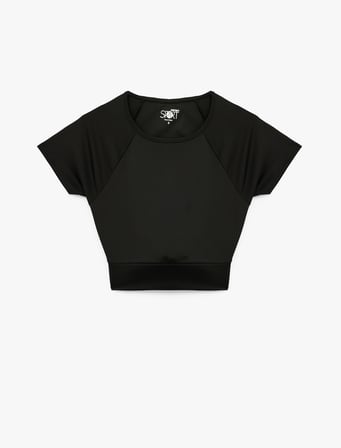 Slim Fit Kısa Kollu Bağlama Detaylı Crop Spor Tişört