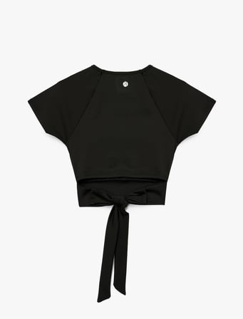 Slim Fit Kısa Kollu Bağlama Detaylı Crop Spor Tişört