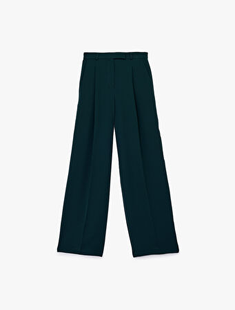 Krep Kumaş Cepli Pile Detaylı Yüksek Bel Palazzo Pantolon