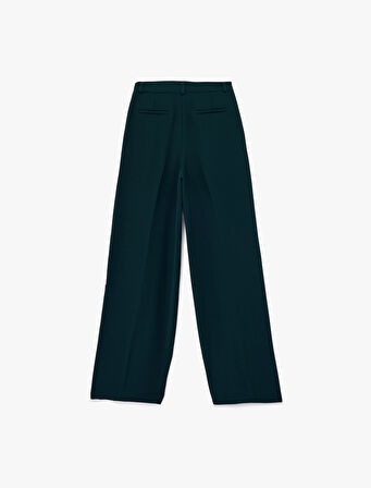 Krep Kumaş Cepli Pile Detaylı Yüksek Bel Palazzo Pantolon