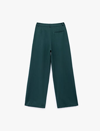 Pileli Cepli Yüksek Bel Geniş Paça Gabardin Baggy Pantolon