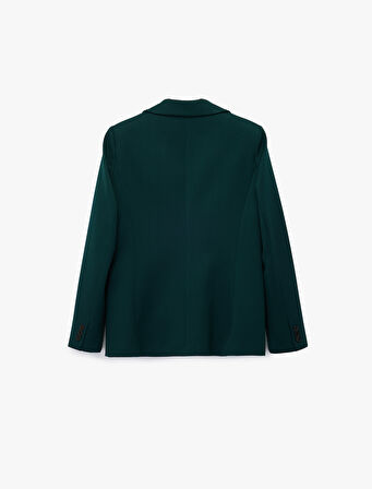 Cepli Düğmeli Kruvaze Uzun Kollu Gabardin Kumaş Blazer Ceket