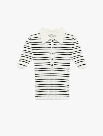 Yarım Düğmeli Kısa Kollu Polo Yaka Triko Kazak